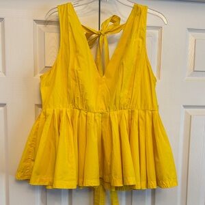 Sunny Yellow V-Neck Peplum Blouse